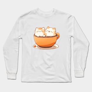 Kawaii cats in hot chocolate cup Long Sleeve T-Shirt